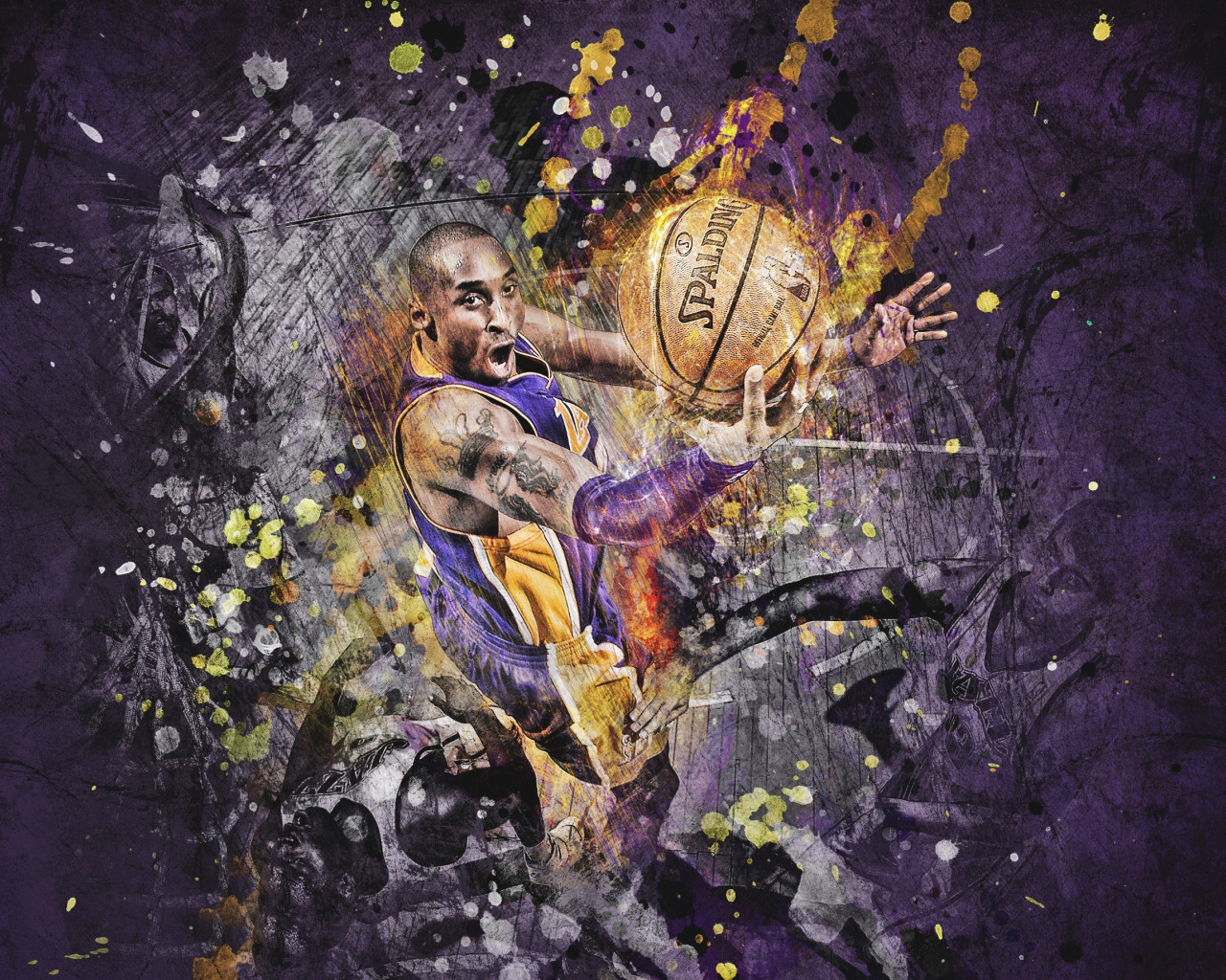 Рисунок, Мяч, Баскетбол, Фиолетовый, Lakers, Kobe Bryant, Игрок, Spalding. 