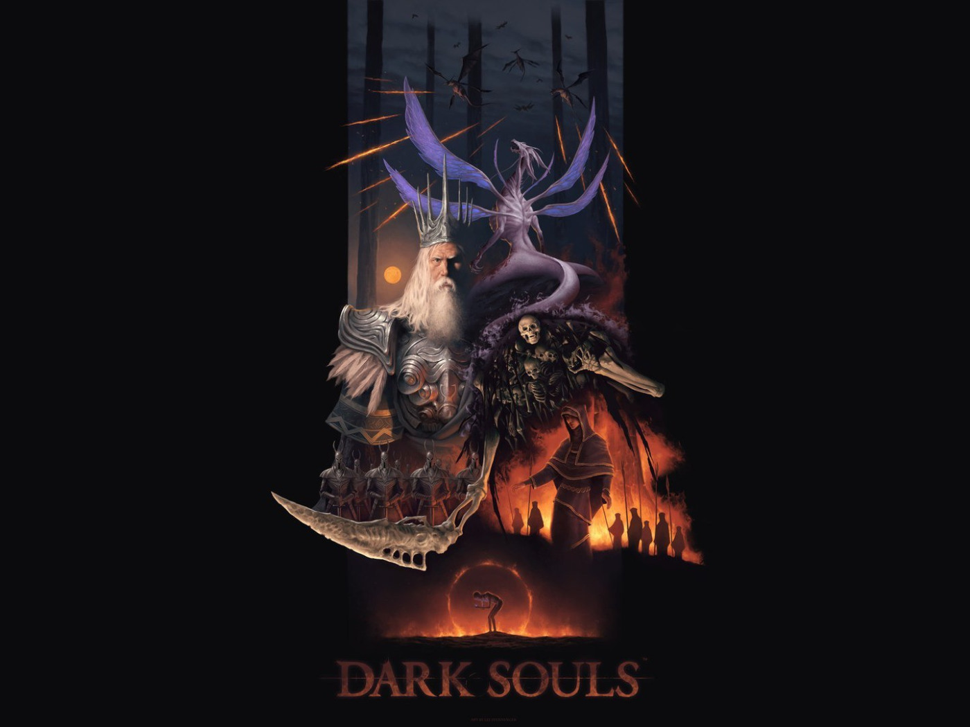 Dark Souls, Minimalism, Lord of Cinder, Gravelord Nito, Collage, Seath the ...