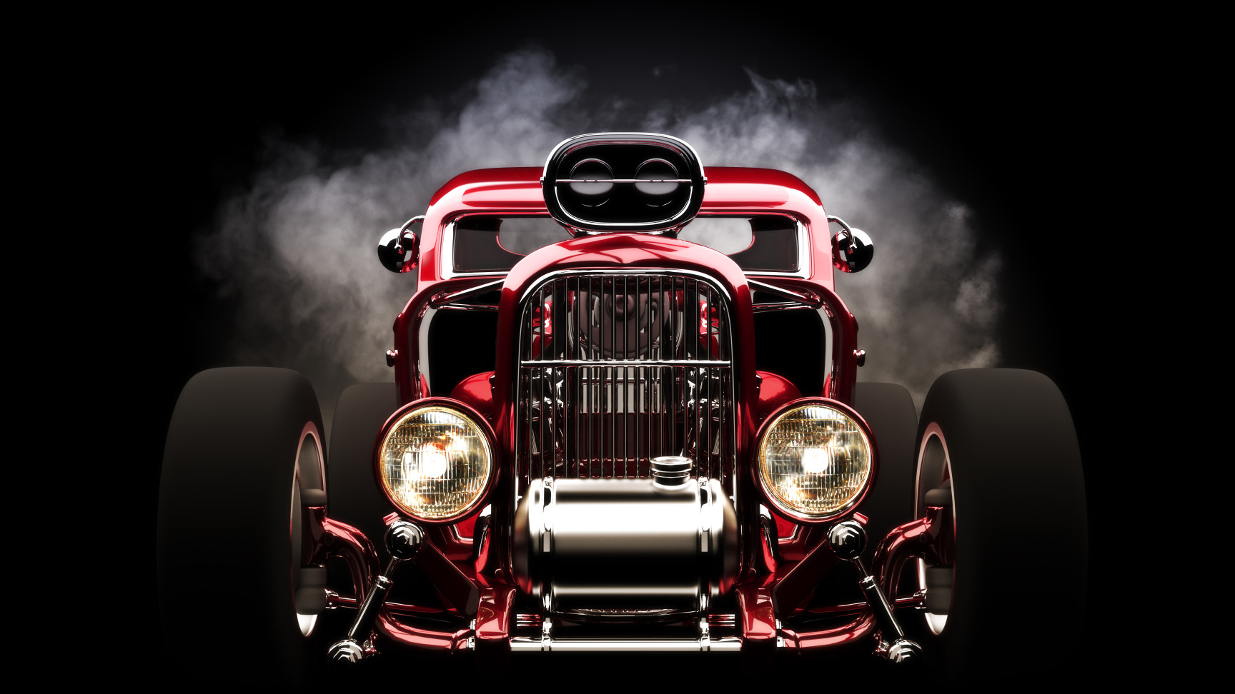red, wheels, hot rod, front view, headlights. 