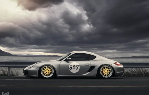 Картинка Porsche, Cayman, Turbo, silvery, profile