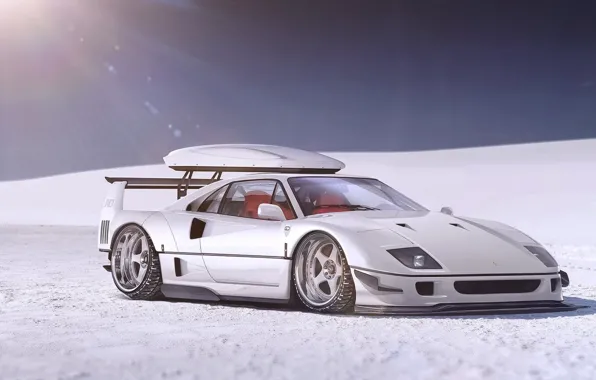Картинка Ferrari, F40, Front, Snow, White, Supercar, Autemo