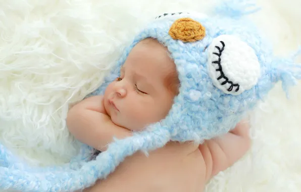 Картинка сова, ребенок, малыш, спит, шапочка, младенец, голубая