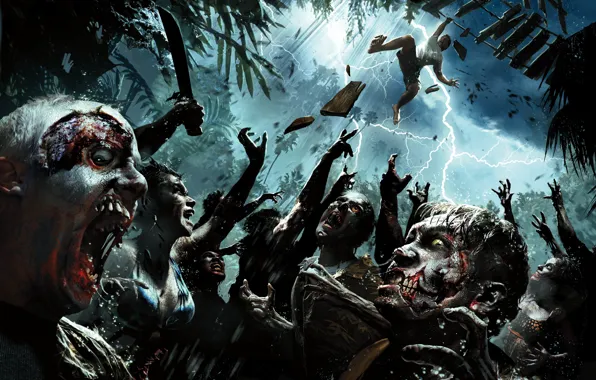 Картинка купальник, пальмы, молния, кровь, остров, зубы, падение, зомби, трупы, NeoGAF, zombi, Deep Silver, Techland, Dead …