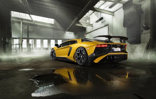 Картинка желтый, Lamborghini, суперкар, спойлер, задок, Aventador, выхлопы, Novitec, Torado, LP 750-4