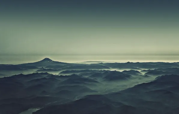 Картинка Горы, Туман, Река, Утро