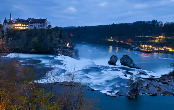 Картинка река, замок, водопад, Швейцария, Switzerland, Schaffhausen, Rhine Falls