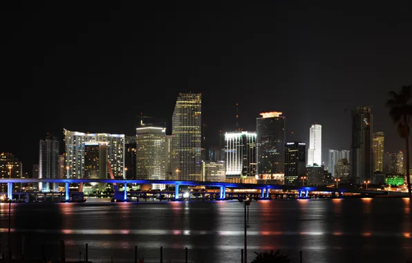 Картинка город, панорама, USA, Miami, ночной