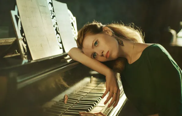 Картинка девушка, ноты, пианино, piano