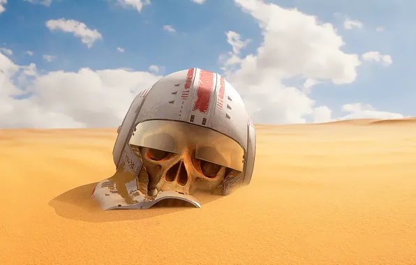 Картинка песок, пустыня, череп, шлем, star wars