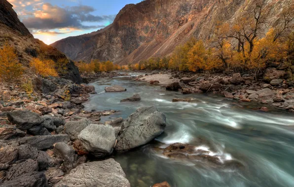 Картинка осень, река, октябрь, Алтай