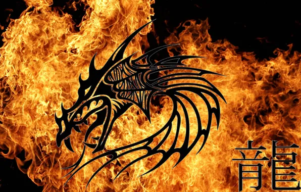 Картинка огонь, дракон, знаки, символ