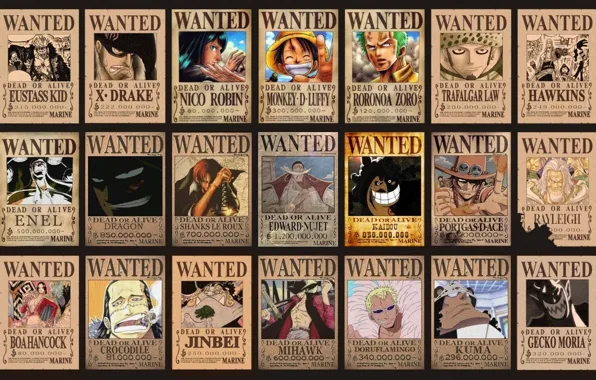 Картинка Dragon, wanted, One Piece, Robin, pirates, Monkey D Luffy, Ace, Crocodile, Zoro, Luffy, Belly, Akuma …