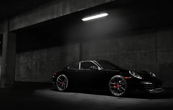 Картинка car, Porsche, black, night, Carrera S