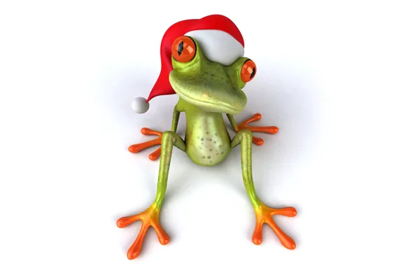 Картинка лягушка, christmas, санта, frog, funny, santa hat