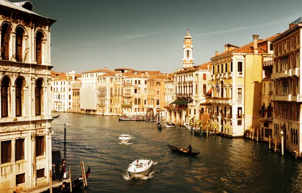 Картинка море, вода, люди, дома, лодки, Италия, Венеция, канал, архитектура, Italy, гондолы, Venice