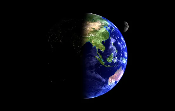 Картинка космос, земля, луна, планета, спутник, красота