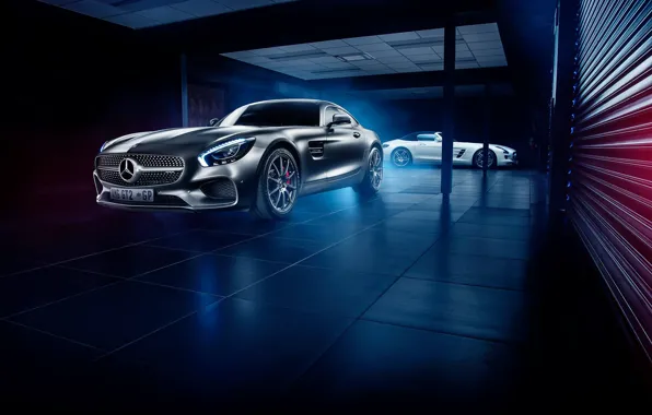 Картинка Roadster, Mercedes-Benz, Front, AMG, SLS, White, Grey, Side, Supercars, GT S