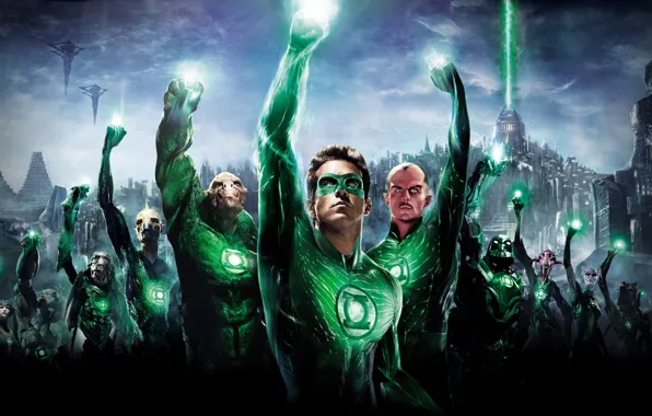 Картинка фантастика, кино, супергерой, зелёный фонарь, green lantern, ryan reynolds