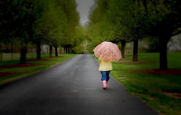 Картинка дорога, грусть, деревья, природа, дети, детство, зонтик, ребенок, road, trees, nature, umbrella, sadness, одинокий, child, …