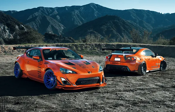 Картинка Orange, Toyota, Mountain, Style, Tuning, Wheels, Rims, Widebody, FR-S, Scion, Spoilers
