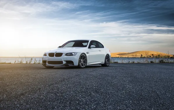 Картинка BMW, Car, Front, Vorsteiner, Color, White, Forged, E92, Wheels, Flow