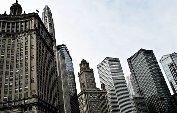 Картинка небо, здания, небоскребы, USA, америка, чикаго, Chicago, сша, высотки, center, illinois