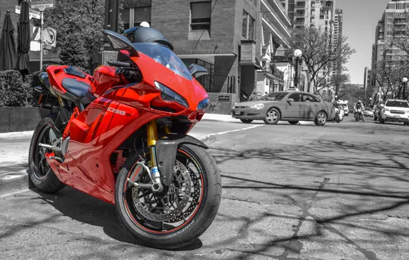 Картинка машины, красный, мотоцикл, шлем, red, Ducati, cars, street, superbike, дукати, helmet, 1098S