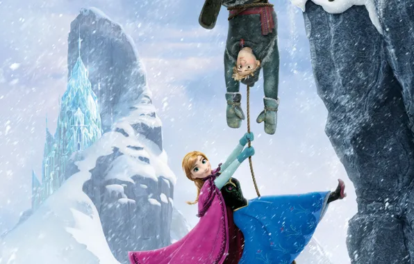 Картинка снег, снежинки, лёд, олень, снеговик, Frozen, принцесса, королевство, Анна, Anna, Walt Disney, анимация, Уолт Дисней, …