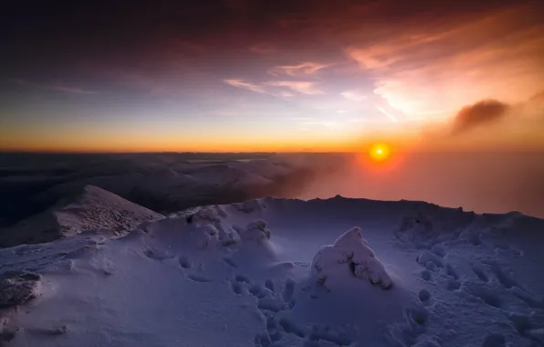 Картинка закат, горы, природа, туман