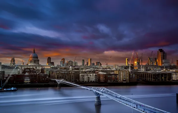 Картинка Sunset, London, Millennium Bridge, St Paul's Cathedral, River Thames