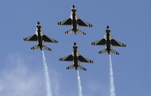 Картинка небо, авиация, истребитель, воздух, полёт, самолёт, строй, ВВС, F-16, ромб, алмаз, Буревестники, Fighting falcon, USAF, …