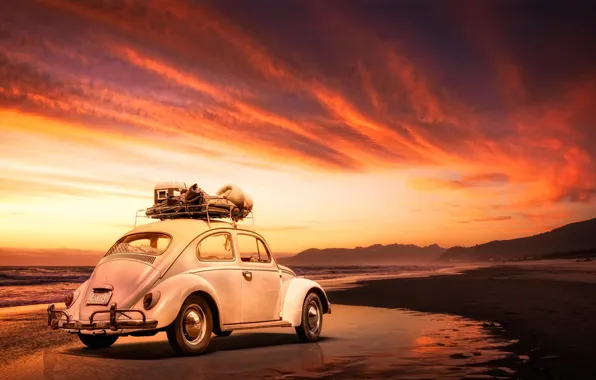 Картинка машина, пляж, Volkswagen