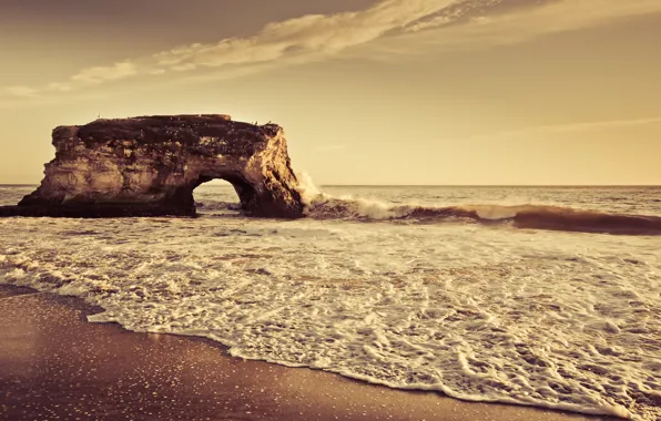 Картинка песок, море, волны, вода, скала, камни, океан, скалы, берег, побережье, пейзажи, камень, волна, арка, арки, …