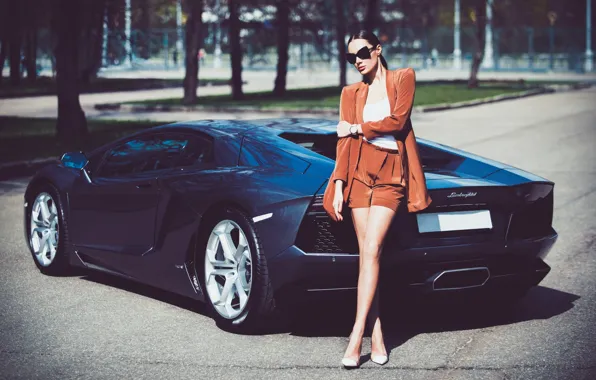 Картинка Lamborghini, Girl, Legs, Model, LP700-4, Aventador, View, Supercar, Hair, Rear, Julia Adasheva