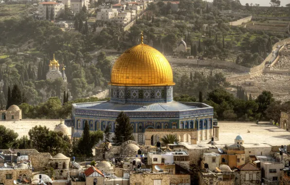 Картинка город, купола, Иерусалим, Израиль, Купол Скалы, Храмовая гора