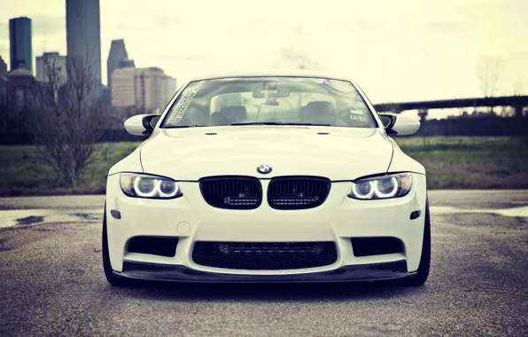 Картинка BMW, Белая, БМВ, Фары, White, E92, Strasse Wheels, Ангельские глазки