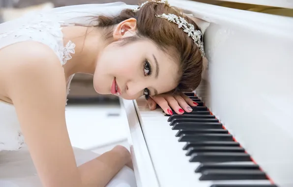 Картинка взгляд, девушка, лицо, волосы, азиатка, пианино