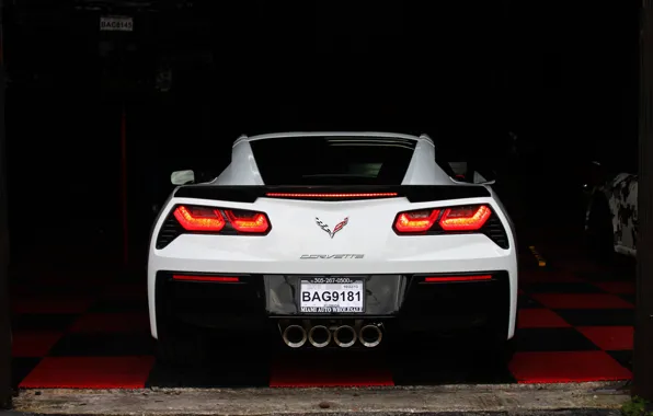 Картинка Corvette, Chevrolet, Car, White, Back, Stingray, Garage
