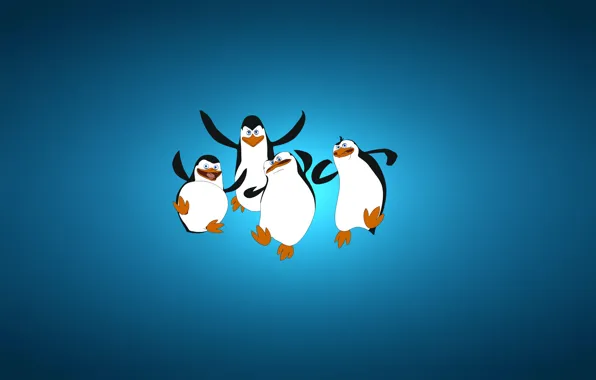 Картинка минимализм, синий фон, четыре, The Penguins of Madagascar, Пингвины из Мадагаскара