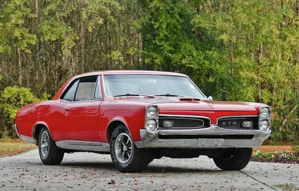 Картинка красный, ретро, купе, red, мускул кар, классика, retro, muscle car, coupe, 1967, classic, pontiac, понтиак, …