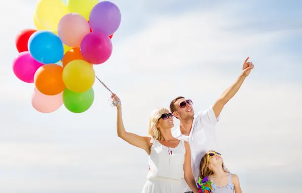 Картинка шарики, радость, счастье, воздушные шары, люди, colorful, happy, sky, people, balloons, family