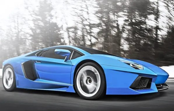 Картинка Lamborghini, Скорость, Blue, Speed, Суперкар, LP700-4, Aventador, Supercar