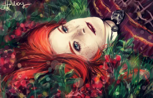 Картинка трава, девушка, лицо, веснушки, рыжая, Game of thrones, Песнь льда и огня, Sansa Stark, Санса …