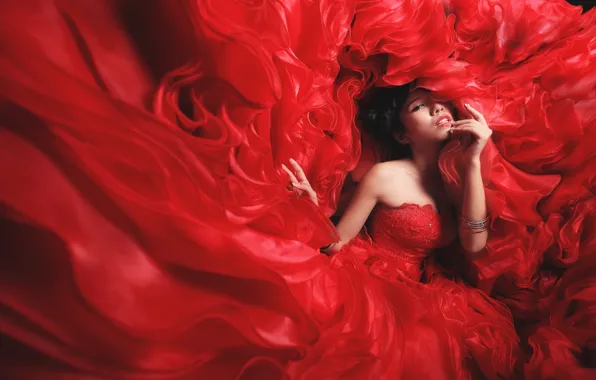 Картинка девушка, красный, платье