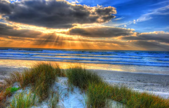 Картинка песок, море, пляж, небо, солнце, пейзаж, закат, природа, океан, рассвет, beach, sky, sea, ocean, landscape, …