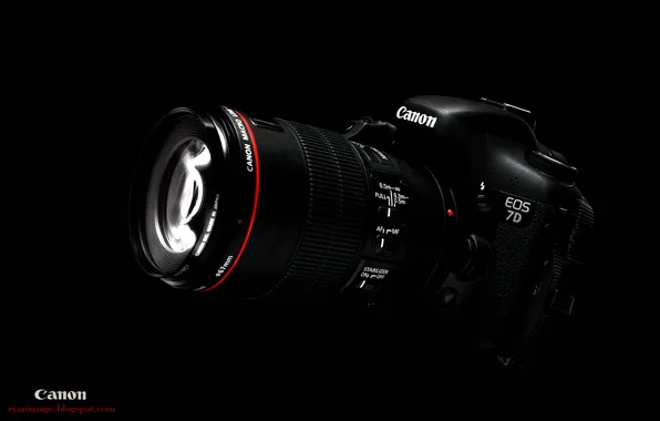 Картинка обои, фотоаппарат, черный фон, Canon, EF 100mm F2.8L macro Hybrid IS, EOS 7D