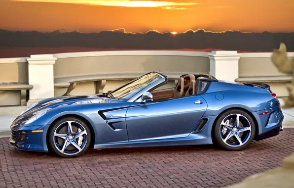Картинка закат, голубой, Ferrari, кабриолет, феррари, blue, sundown, cabrio, pininfarina, Superamerica 45