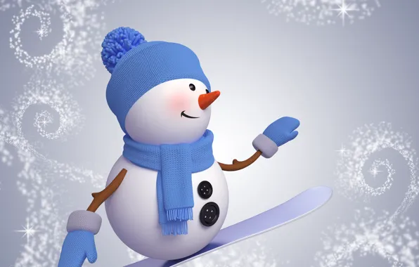 Картинка зима, снег, сноуборд, снеговик, christmas, new year, cute, snowman