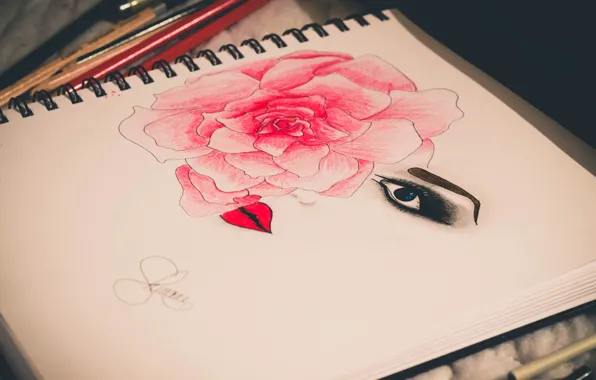 Картинка цветок, глаза, девушка, женщина, роза, человек, портрет, губы, girl, rose, flower, woman, eyes, lips, face, …