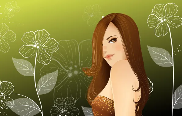 Картинка девушка, цветы, узор, волосы, рисунок